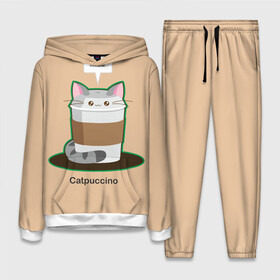 Женский костюм 3D (с толстовкой) с принтом Catpuccino в городе Новоалтайск,  |  | capuccino | cat | catpuccino | meow | капуччино | кот | котпуччино | кофе | мяу | стакан