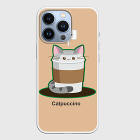Чехол для iPhone 13 Pro с принтом Catpuccino в городе Новоалтайск,  |  | capuccino | cat | catpuccino | meow | капуччино | кот | котпуччино | кофе | мяу | стакан
