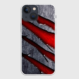 Чехол для iPhone 13 mini с принтом Следы когтей на металле в городе Новоалтайск,  |  | когти | красный | металл | серебристый | следы | текстура