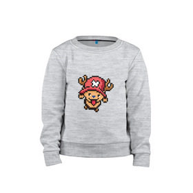 Детский свитшот хлопок с принтом One Piece. Chopper. 8 bit. в городе Новоалтайск, 100% хлопок | круглый вырез горловины, эластичные манжеты, пояс и воротник | Тематика изображения на принте: chopper | one piece | pixel art | ванпис | пиксель арт | чоппер
