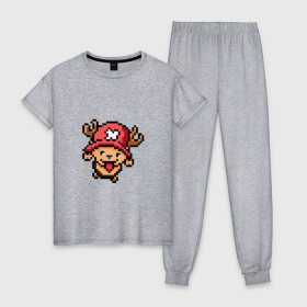 Женская пижама хлопок с принтом One Piece. Chopper. 8 bit. в городе Новоалтайск, 100% хлопок | брюки и футболка прямого кроя, без карманов, на брюках мягкая резинка на поясе и по низу штанин | chopper | one piece | pixel art | ванпис | пиксель арт | чоппер