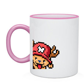 Кружка двухцветная с принтом One Piece. Chopper. 8 bit. в городе Новоалтайск, керамика | объем — 330 мл, диаметр — 80 мм. Цветная ручка и кайма сверху, в некоторых цветах — вся внутренняя часть | Тематика изображения на принте: chopper | one piece | pixel art | ванпис | пиксель арт | чоппер