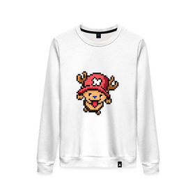 Женский свитшот хлопок с принтом One Piece. Chopper. 8 bit. в городе Новоалтайск, 100% хлопок | прямой крой, круглый вырез, на манжетах и по низу широкая трикотажная резинка  | chopper | one piece | pixel art | ванпис | пиксель арт | чоппер