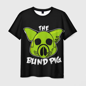 Мужская футболка 3D с принтом Blind Pig в городе Новоалтайск, 100% полиэфир | прямой крой, круглый вырез горловины, длина до линии бедер | ад | зеленый | свинья | череп