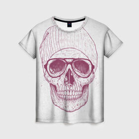 Женская футболка 3D с принтом Cool Skull в городе Новоалтайск, 100% полиэфир ( синтетическое хлопкоподобное полотно) | прямой крой, круглый вырез горловины, длина до линии бедер | красивый | крутой | очки | рисунок | узор | череп