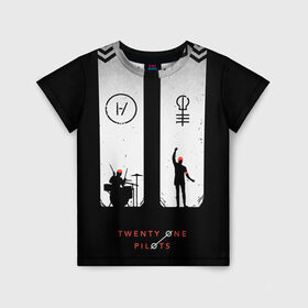 Детская футболка 3D с принтом Twenty one pilots в городе Новоалтайск, 100% гипоаллергенный полиэфир | прямой крой, круглый вырез горловины, длина до линии бедер, чуть спущенное плечо, ткань немного тянется | Тематика изображения на принте: rock | t.o.p. | top | twenty one pilots | рок