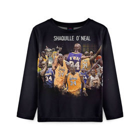Детский лонгслив 3D с принтом Shaquille O`Neal в городе Новоалтайск, 100% полиэстер | длинные рукава, круглый вырез горловины, полуприлегающий силуэт
 | shaquille oneal | баскетболист | нба | шакил онил