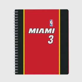 Тетрадь с принтом Miami Heat 3 в городе Новоалтайск, 100% бумага | 48 листов, плотность листов — 60 г/м2, плотность картонной обложки — 250 г/м2. Листы скреплены сбоку удобной пружинной спиралью. Уголки страниц и обложки скругленные. Цвет линий — светло-серый
 | 3 | dwyane wade | miami heat | nba |  дуэйн уэйд | баскетбол | майами | майами хит | нба