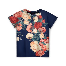 Детская футболка 3D с принтом Fashion flowers в городе Новоалтайск, 100% гипоаллергенный полиэфир | прямой крой, круглый вырез горловины, длина до линии бедер, чуть спущенное плечо, ткань немного тянется | fashion | flower | мода | фэшн | цветы