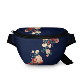 Поясная сумка 3D с принтом Fashion flowers в городе Новоалтайск, 100% полиэстер | плотная ткань, ремень с регулируемой длиной, внутри несколько карманов для мелочей, основное отделение и карман с обратной стороны сумки застегиваются на молнию | fashion | flower | мода | фэшн | цветы