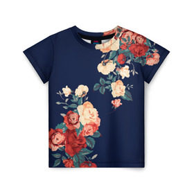 Детская футболка 3D с принтом Fashion flowers в городе Новоалтайск, 100% гипоаллергенный полиэфир | прямой крой, круглый вырез горловины, длина до линии бедер, чуть спущенное плечо, ткань немного тянется | fashion | flower | мода | фэшн | цветы