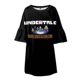 Детское платье 3D с принтом Undertale 4 в городе Новоалтайск, 100% полиэстер | прямой силуэт, чуть расширенный к низу. Круглая горловина, на рукавах — воланы | альфис | андайн | андертейл | асгор | дримурр | меттатон | папирус | подземелье | санс | ториэль | флауи | фриск