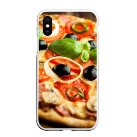 Чехол для iPhone XS Max матовый с принтом Пицца в городе Новоалтайск, Силикон | Область печати: задняя сторона чехла, без боковых панелей | базилик | еда | зелень | маслины | оливки | пицца | помидоры