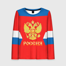 Женский лонгслив 3D с принтом Форма № 72 BOBROVSKY в городе Новоалтайск, 100% полиэстер | длинные рукава, круглый вырез горловины, полуприлегающий силуэт | Тематика изображения на принте: 72 bobrovsky | russia | world cup hockey | клюшка | кубок мира | россия | сборная россии | хоккей | хоккейная форма | шайба