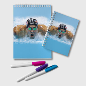 Блокнот с принтом swimmer в городе Новоалтайск, 100% бумага | 48 листов, плотность листов — 60 г/м2, плотность картонной обложки — 250 г/м2. Листы скреплены удобной пружинной спиралью. Цвет линий — светло-серый
 | Тематика изображения на принте: пловец