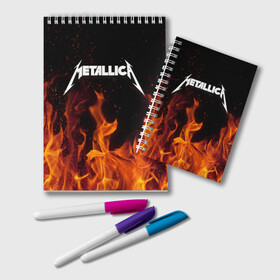Блокнот с принтом Metallica fire в городе Новоалтайск, 100% бумага | 48 листов, плотность листов — 60 г/м2, плотность картонной обложки — 250 г/м2. Листы скреплены удобной пружинной спиралью. Цвет линий — светло-серый
 | Тематика изображения на принте: металлика