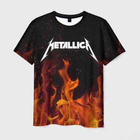 Мужская футболка 3D с принтом Metallica fire в городе Новоалтайск, 100% полиэфир | прямой крой, круглый вырез горловины, длина до линии бедер | металлика