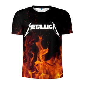 Мужская футболка 3D спортивная с принтом Metallica fire в городе Новоалтайск, 100% полиэстер с улучшенными характеристиками | приталенный силуэт, круглая горловина, широкие плечи, сужается к линии бедра | Тематика изображения на принте: металлика