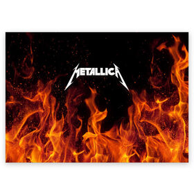 Поздравительная открытка с принтом Metallica fire в городе Новоалтайск, 100% бумага | плотность бумаги 280 г/м2, матовая, на обратной стороне линовка и место для марки
 | Тематика изображения на принте: металлика