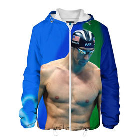 Мужская куртка 3D с принтом Michael Phelps в городе Новоалтайск, ткань верха — 100% полиэстер, подклад — флис | прямой крой, подол и капюшон оформлены резинкой с фиксаторами, два кармана без застежек по бокам, один большой потайной карман на груди. Карман на груди застегивается на липучку | бассейн | пловец | чемпион. фелепс
