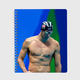 Тетрадь с принтом Michael Phelps в городе Новоалтайск, 100% бумага | 48 листов, плотность листов — 60 г/м2, плотность картонной обложки — 250 г/м2. Листы скреплены сбоку удобной пружинной спиралью. Уголки страниц и обложки скругленные. Цвет линий — светло-серый
 | Тематика изображения на принте: бассейн | пловец | чемпион. фелепс