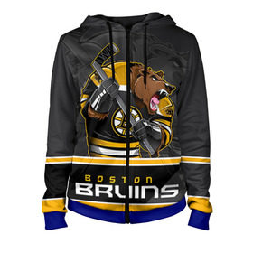 Женская толстовка 3D на молнии с принтом Boston Bruins в городе Новоалтайск, 100% полиэстер | длина до линии бедра, манжеты и пояс оформлены мягкой тканевой резинкой, двухслойный капюшон со шнурком для регулировки, спереди молния, по бокам два кармана | boston bruins | nhl | stanley cup | бостон | бостон брюинз | брюинз | брюинс | кубок стенли | кубок стэнли | нхл | хоккей | хоккейный клуб | худобин