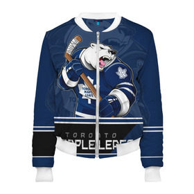 Женский бомбер 3D с принтом Toronto Maple Leafs в городе Новоалтайск, 100% полиэстер | застегивается на молнию, по бокам два кармана без застежек, мягкие манжеты, по низу бомбера и на воротнике — эластичная резинка | nhl | stanley cup | toronto maple leafs | валиев | кубок стенли | кубок стэнли | мэпл лифс | нхл | сошников | торонто | торонто мейпл лифс | хоккей | хоккейный клуб