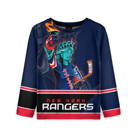 Детский лонгслив 3D с принтом New York Rangers в городе Новоалтайск, 100% полиэстер | длинные рукава, круглый вырез горловины, полуприлегающий силуэт
 | new york rangers | nhl | stanley cup | кубок стенли | кубок стэнли | нхл | нью йорк рейнджерс | нью йорк рейнджеры | рейнджеры | хоккей | хоккейный клуб