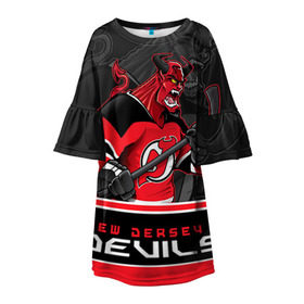 Детское платье 3D с принтом New Jersey Devils в городе Новоалтайск, 100% полиэстер | прямой силуэт, чуть расширенный к низу. Круглая горловина, на рукавах — воланы | new jersey devils | nhl | stanley cup | дъяволы нью джерси | калинин | кубок стенли | кубок стэнли | нхл | нью джерси девилз | хоккей | хоккейный клуб
