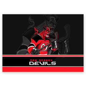 Поздравительная открытка с принтом New Jersey Devils в городе Новоалтайск, 100% бумага | плотность бумаги 280 г/м2, матовая, на обратной стороне линовка и место для марки
 | Тематика изображения на принте: new jersey devils | nhl | stanley cup | дъяволы нью джерси | калинин | кубок стенли | кубок стэнли | нхл | нью джерси девилз | хоккей | хоккейный клуб