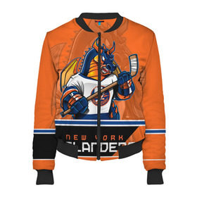 Женский бомбер 3D с принтом New York Islanders в городе Новоалтайск, 100% полиэстер | застегивается на молнию, по бокам два кармана без застежек, мягкие манжеты, по низу бомбера и на воротнике — эластичная резинка | new york islanders | nhl | stanley cup | айлендерс | кубок стенли | кубок стэнли | кулемин | нхл | нью йорк айлендерс | хоккей | хоккейный клуб
