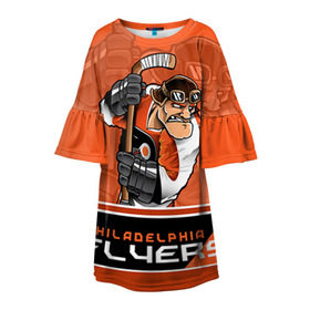 Детское платье 3D с принтом Philadelphia Flyers в городе Новоалтайск, 100% полиэстер | прямой силуэт, чуть расширенный к низу. Круглая горловина, на рукавах — воланы | nhl | philadelphia flyers | stanley cup | кубок стенли | кубок стэнли | нхл | филадельфия | филадельфия флайерз | флаерс | хоккей | хоккейный клуб