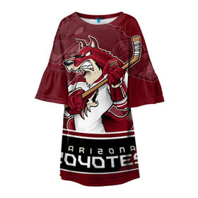 Детское платье 3D с принтом Arizona Coyotes в городе Новоалтайск, 100% полиэстер | прямой силуэт, чуть расширенный к низу. Круглая горловина, на рукавах — воланы | arizona coyotes | nhl | stanley cup | аризона койотис | аризона койоты | кубок стенли | кубок стэнли | нхл | хоккей | хоккейный клуб