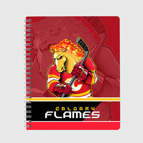 Тетрадь с принтом Calgary Flames в городе Новоалтайск, 100% бумага | 48 листов, плотность листов — 60 г/м2, плотность картонной обложки — 250 г/м2. Листы скреплены сбоку удобной пружинной спиралью. Уголки страниц и обложки скругленные. Цвет линий — светло-серый
 | Тематика изображения на принте: calgary flames | nhl | stanley cup | калгари флэймз | кубок стенли | кубок стэнли | нхл | флэймс | хоккей | хоккейный клуб