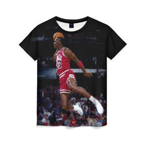 Женская футболка 3D с принтом Michael Jordan в городе Новоалтайск, 100% полиэфир ( синтетическое хлопкоподобное полотно) | прямой крой, круглый вырез горловины, длина до линии бедер | michael jordan | баскетбол | майкл джордан | нба