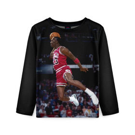 Детский лонгслив 3D с принтом Michael Jordan в городе Новоалтайск, 100% полиэстер | длинные рукава, круглый вырез горловины, полуприлегающий силуэт
 | michael jordan | баскетбол | майкл джордан | нба