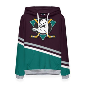Женская толстовка 3D с принтом Anaheim Ducks в городе Новоалтайск, 100% полиэстер  | двухслойный капюшон со шнурком для регулировки, мягкие манжеты на рукавах и по низу толстовки, спереди карман-кенгуру с мягким внутренним слоем. | хоккей