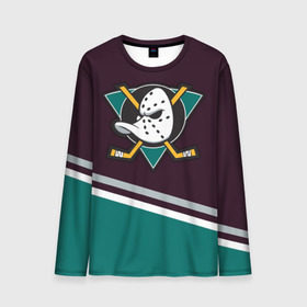 Мужской лонгслив 3D с принтом Anaheim Ducks в городе Новоалтайск, 100% полиэстер | длинные рукава, круглый вырез горловины, полуприлегающий силуэт | хоккей