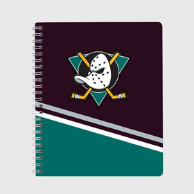Тетрадь с принтом Anaheim Ducks в городе Новоалтайск, 100% бумага | 48 листов, плотность листов — 60 г/м2, плотность картонной обложки — 250 г/м2. Листы скреплены сбоку удобной пружинной спиралью. Уголки страниц и обложки скругленные. Цвет линий — светло-серый
 | Тематика изображения на принте: хоккей