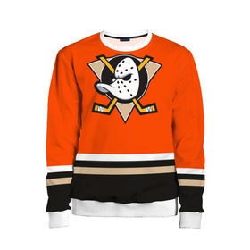 Детский свитшот 3D с принтом Anaheim Ducks в городе Новоалтайск, 100% полиэстер | свободная посадка, прямой крой, мягкая тканевая резинка на рукавах и понизу свитшота | Тематика изображения на принте: хоккей
