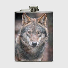 Фляга с принтом Wolf в городе Новоалтайск, металлический корпус | емкость 0,22 л, размер 125 х 94 мм. Виниловая наклейка запечатывается полностью | Тематика изображения на принте: зверь | лес