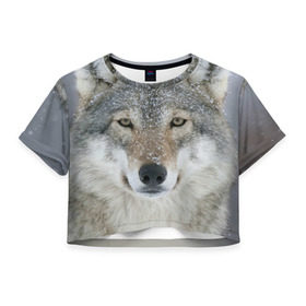 Женская футболка 3D укороченная с принтом Мягкие ушки в городе Новоалтайск, 100% полиэстер | круглая горловина, длина футболки до линии талии, рукава с отворотами | зверь | зима