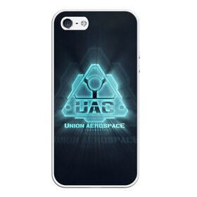 Чехол для iPhone 5/5S матовый с принтом Union Aerospace corporation в городе Новоалтайск, Силикон | Область печати: задняя сторона чехла, без боковых панелей | doom | uac | дум | космос