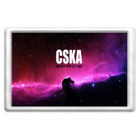Магнит 45*70 с принтом CSKA space в городе Новоалтайск, Пластик | Размер: 78*52 мм; Размер печати: 70*45 | Тематика изображения на принте: cska | конь | космос | красно синие | на макете изображена космическая туманность в виде коня   символа пфк цска.цска | премьер лига | футбол | чемпион
