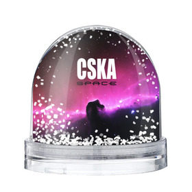 Снежный шар с принтом CSKA space в городе Новоалтайск, Пластик | Изображение внутри шара печатается на глянцевой фотобумаге с двух сторон | cska | конь | космос | красно синие | на макете изображена космическая туманность в виде коня   символа пфк цска.цска | премьер лига | футбол | чемпион