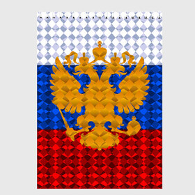 Скетчбук с принтом Россия в городе Новоалтайск, 100% бумага
 | 48 листов, плотность листов — 100 г/м2, плотность картонной обложки — 250 г/м2. Листы скреплены сверху удобной пружинной спиралью | Тематика изображения на принте: russia | абстракция | герб | двуглавый орёл | золото | патриот | ромбы | триколор | узор | флаг россии