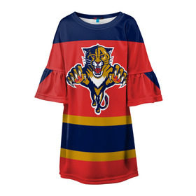 Детское платье 3D с принтом Florida Panthers в городе Новоалтайск, 100% полиэстер | прямой силуэт, чуть расширенный к низу. Круглая горловина, на рукавах — воланы | Тематика изображения на принте: florida panthers | hockey | nhl | нхл | хоккей