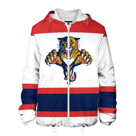 Мужская куртка 3D с принтом Florida Panthers white в городе Новоалтайск, ткань верха — 100% полиэстер, подклад — флис | прямой крой, подол и капюшон оформлены резинкой с фиксаторами, два кармана без застежек по бокам, один большой потайной карман на груди. Карман на груди застегивается на липучку | Тематика изображения на принте: florida panthers | hockey | nhl | нхл | хоккей