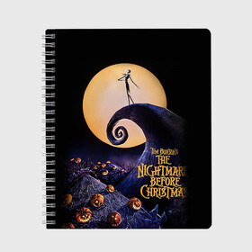 Тетрадь с принтом nightmare before christmas в городе Новоалтайск, 100% бумага | 48 листов, плотность листов — 60 г/м2, плотность картонной обложки — 250 г/м2. Листы скреплены сбоку удобной пружинной спиралью. Уголки страниц и обложки скругленные. Цвет линий — светло-серый
 | Тематика изображения на принте: helloween | бертон | бугимен | бугимэн | вампиры | джек скелингтон | доктор филькельштейн | корыто | крыто | кукла | повелитель тыкв | рождество | сhristmas | салли | тим | тим бертон | тыква | хеллоуин | шито