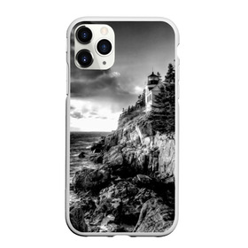 Чехол для iPhone 11 Pro Max матовый с принтом Маяк в городе Новоалтайск, Силикон |  | black   white | forest | lighthouse | photo | rocks | sea | shore | spruce | sunset | waves | берег | волны | ельник | закат | камни | лес | маяк | море